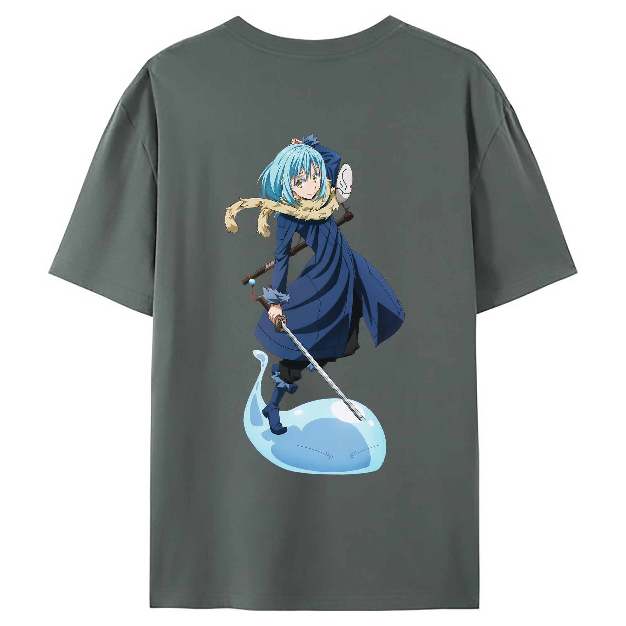 （画像用） 転スラ Regarding Reincarnated to Slime 綿100％ メンズ半袖Tシャツ（バックプリント） 通気性